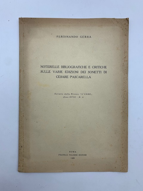 Noterelle bibliografiche e critiche sulle varie edizioni dei sonetti di Cesare Pascarella